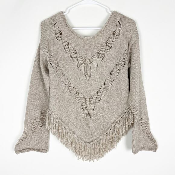 Urban Outfitters Taylor Fringe Off Shoulder Sweater Tan Size Large - Picture 2 of 4